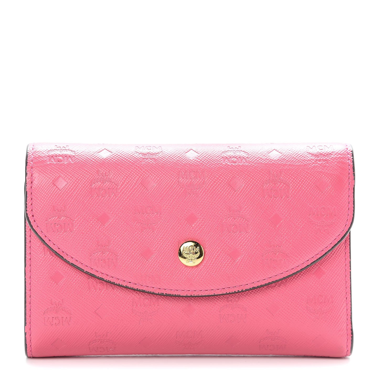 Embossed Saffiano Tri-Fold Flap Wallet Pink