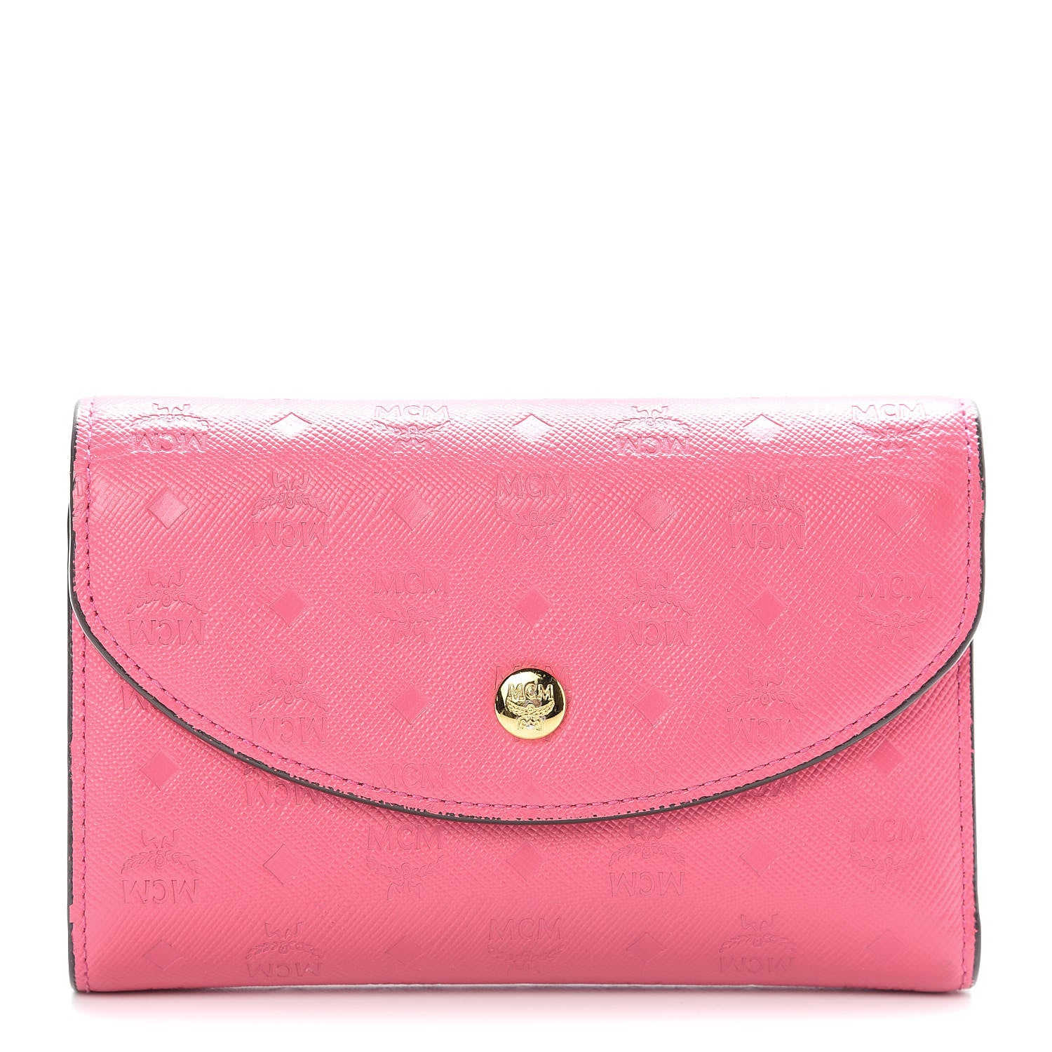 MCM Embossed Saffiano Tri-Fold Flap Wallet Pink 1 of 9