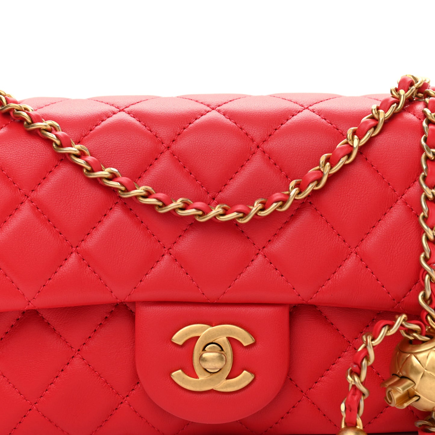 Lambskin Quilted Mini Rectangular Pearl Crush Flap Red