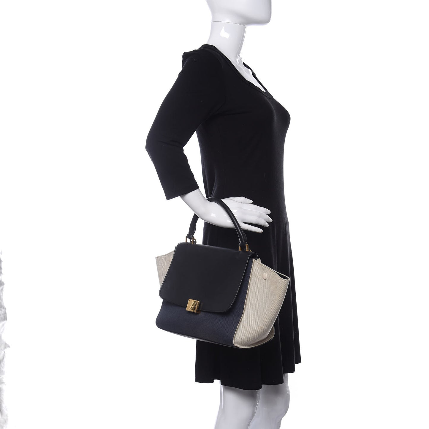 Smooth Calfskin Linen Small Tri-Color Trapeze Black Navy Blue