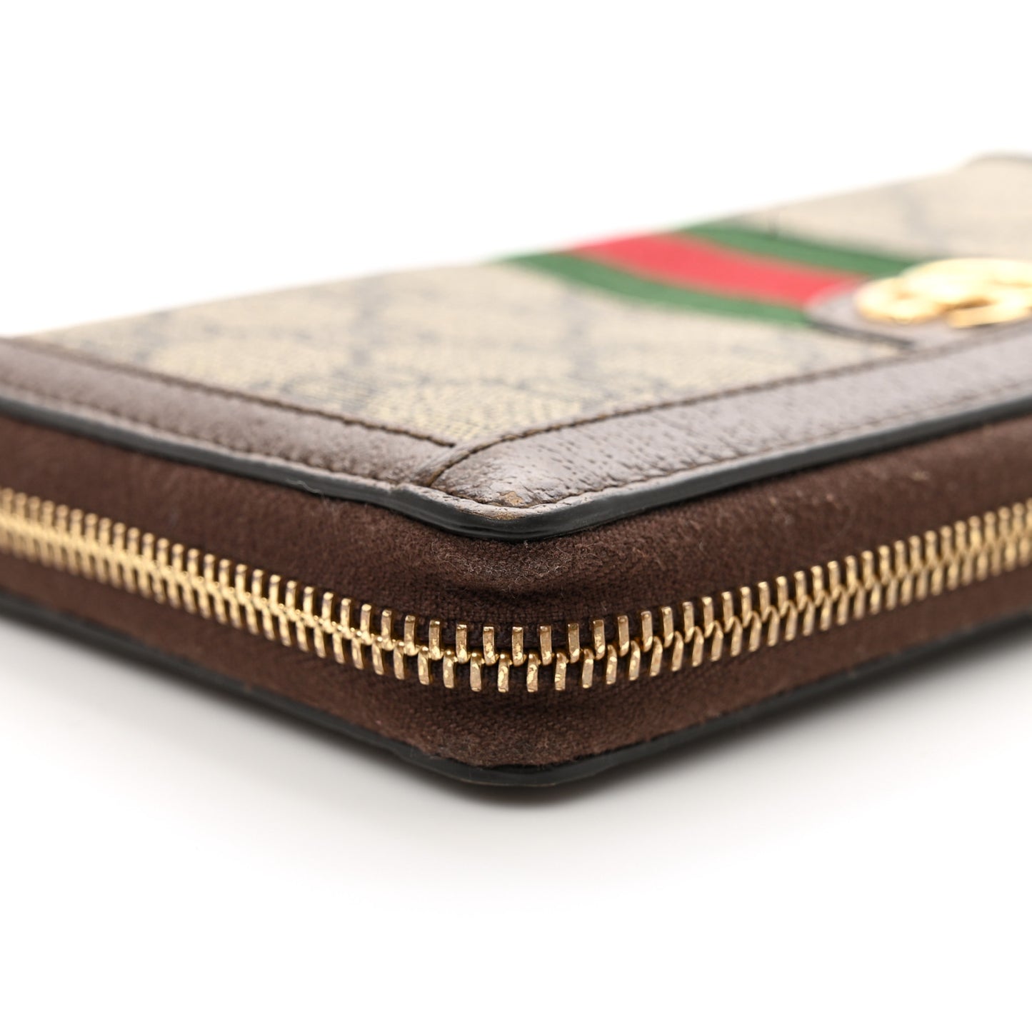 GG Supreme Monogram Web Ophidia Zip Around Wallet Brown