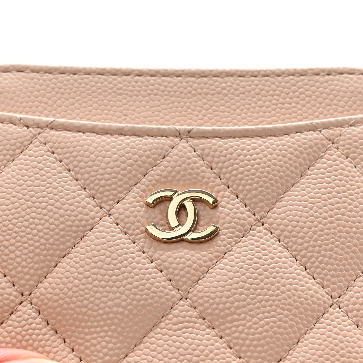 Caviar Quilted Zip Card Holder Wallet Light Beige