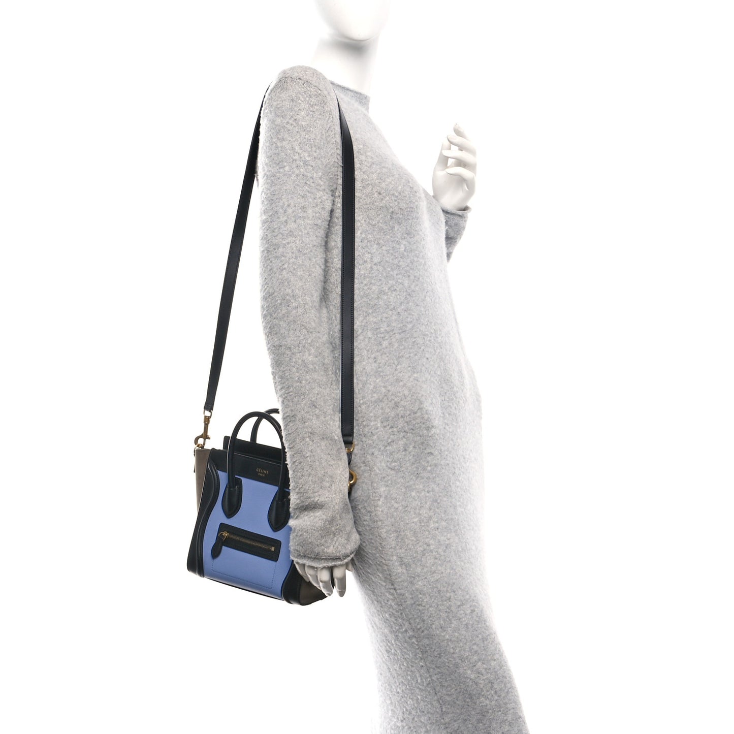 Drummed Calfskin Nubuck Nano Tri-Color Luggage Stone Blue Black