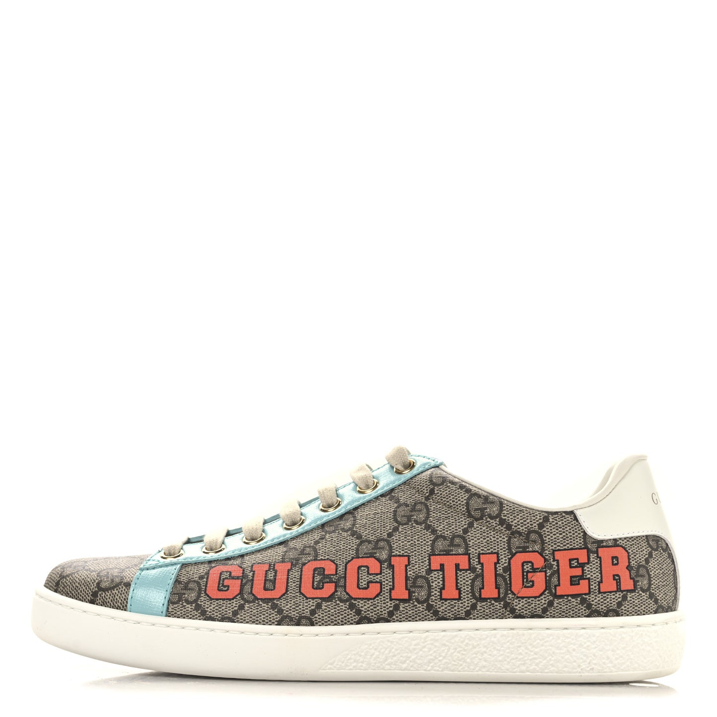 GG Supreme Monogram Gucci Tiger Womens Ace Sneakers 37.5 Beige Blue Red