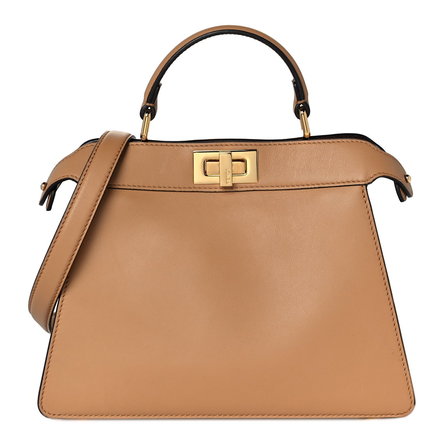 Fendi Vitello Seta Nappa Bi-Color Small Peekaboo I SEE U Satchel Miele Scuro Light Rose Ghianda 1 of 8