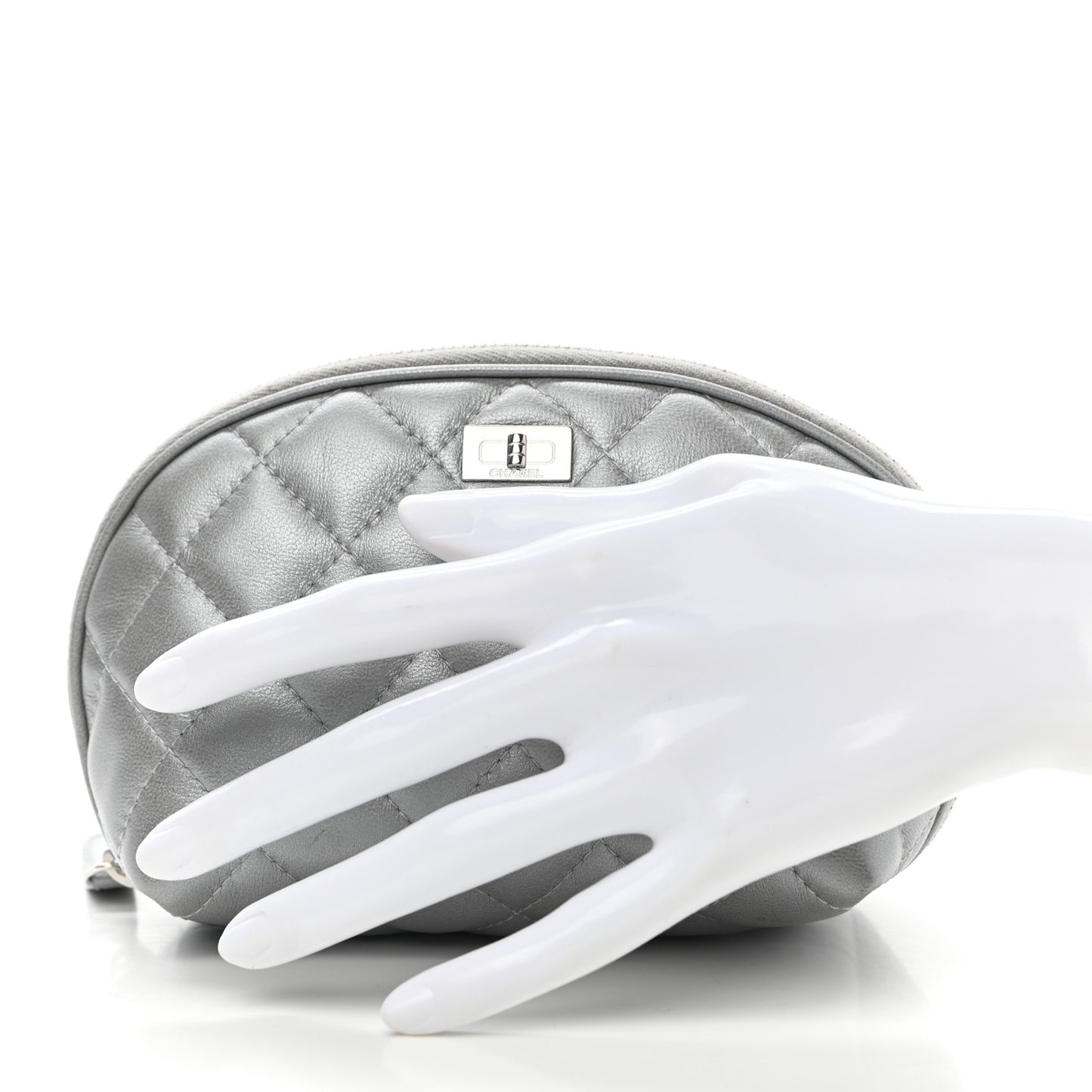 Metallic Lambskin Quilted Reissue Cosmetic Case Silver