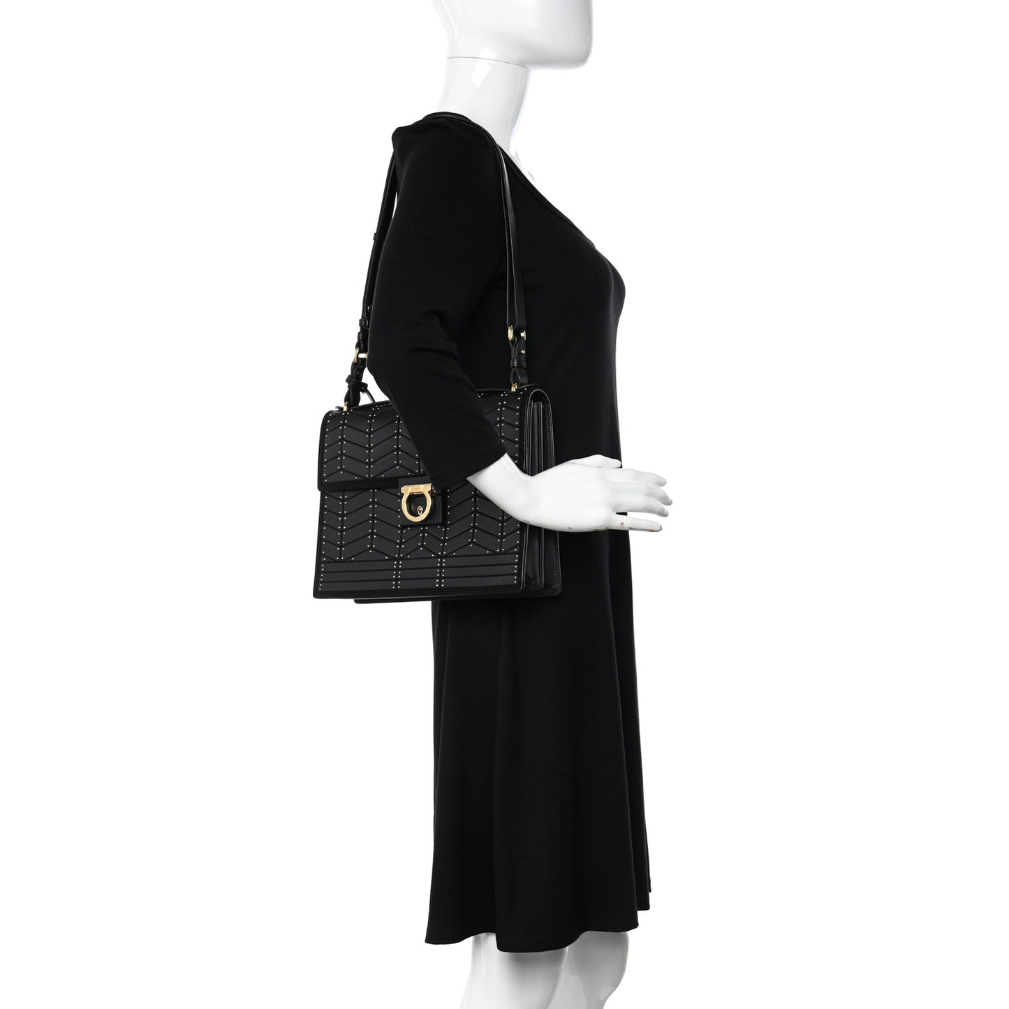 Calfskin Suede Studded Aileen Shoulder Bag Black