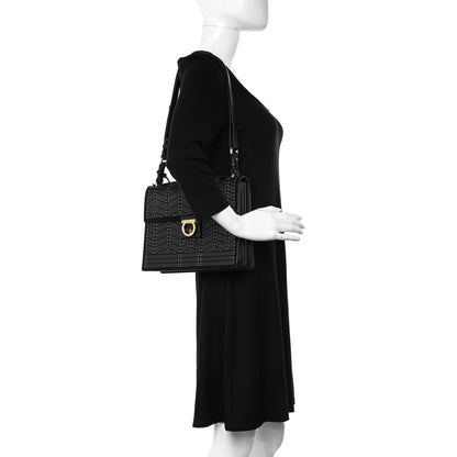 Salvatore Ferragamo Calfskin Suede Studded Aileen Shoulder Bag Black 2 of 14