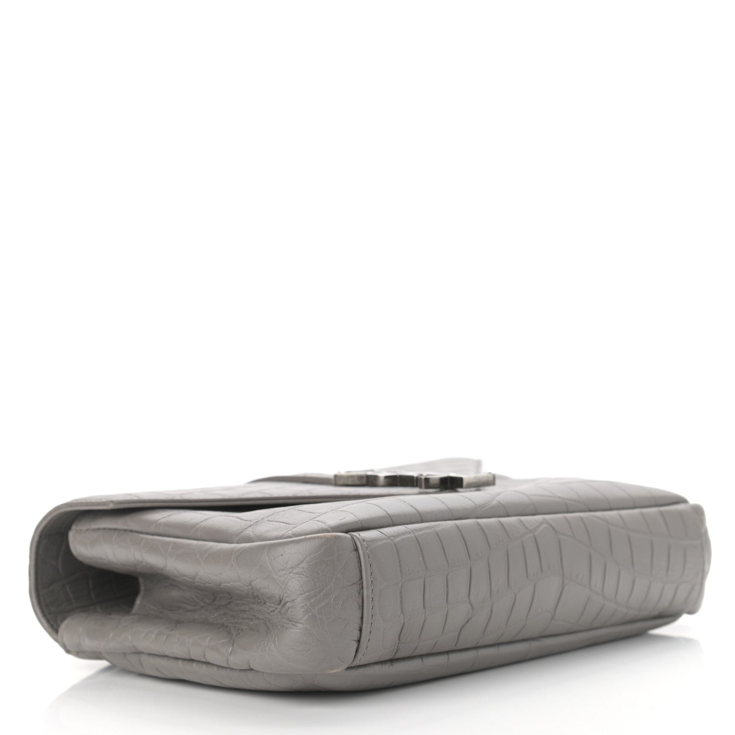 Saint Laurent Calfskin Crocodile Embossed Medium College Monogram Satchel Gray 4 of 14