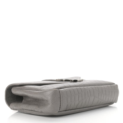 Saint Laurent Calfskin Crocodile Embossed Medium College Monogram Satchel Gray 4 of 14