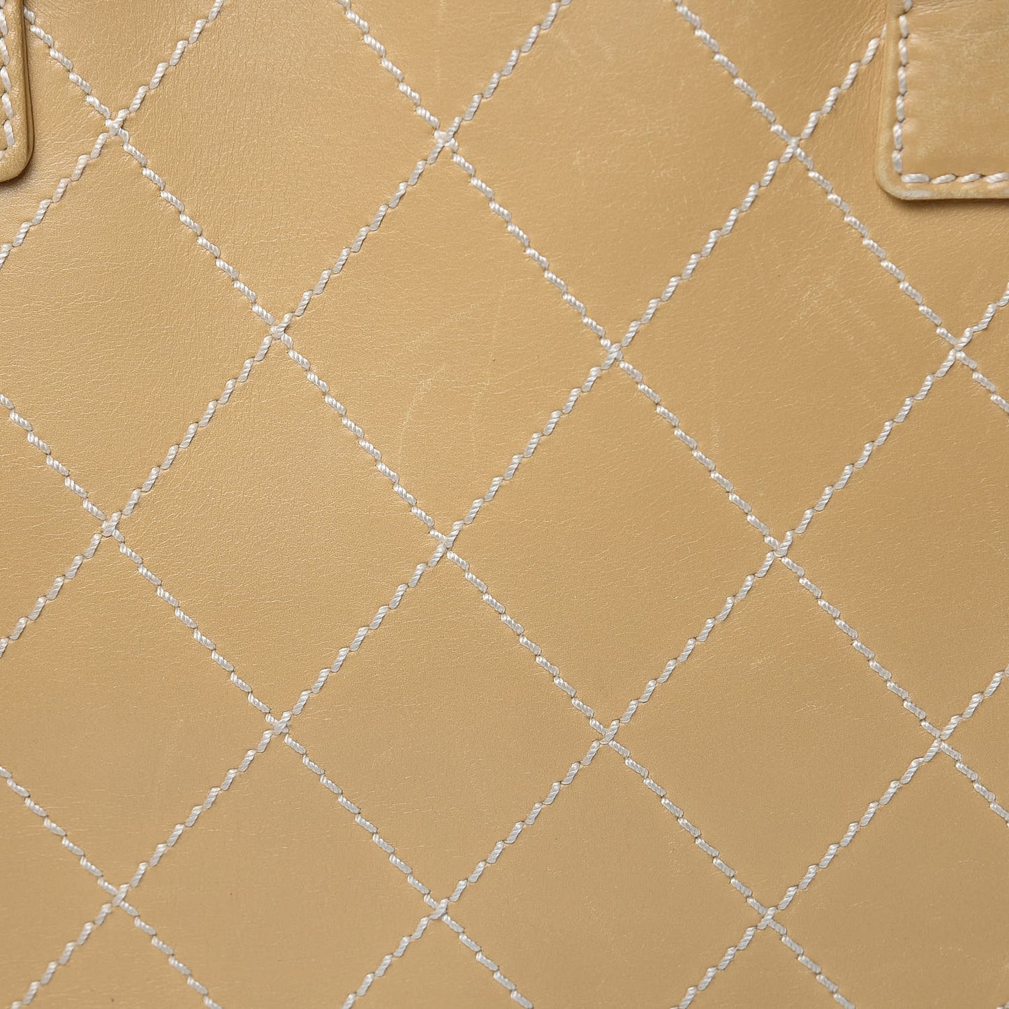 Calfskin Contrast Stitch Surpique Tote Beige