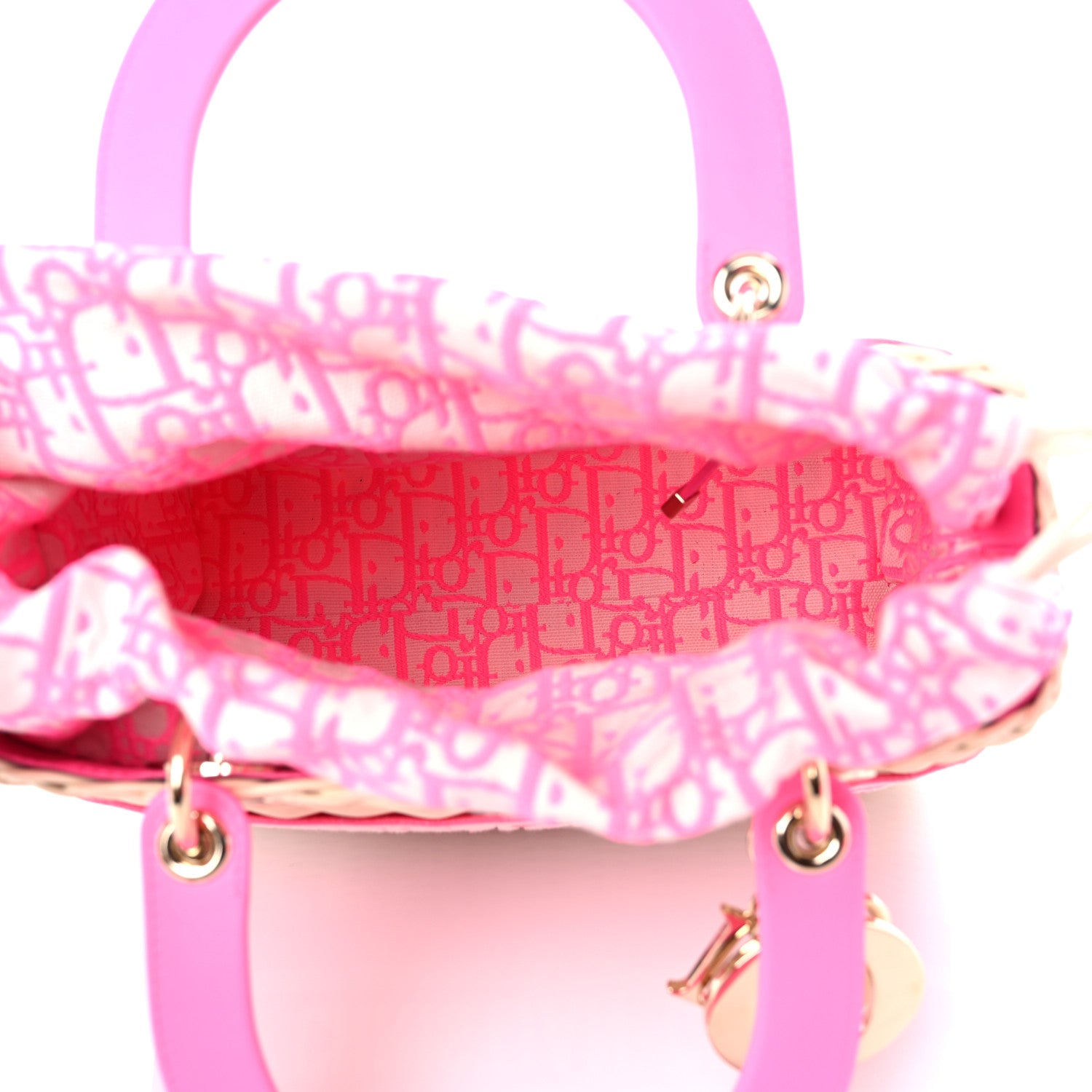 Christian Dior Wicker Oblique Medium Lady Dior Bag Fluorescent Pink 5 of 8