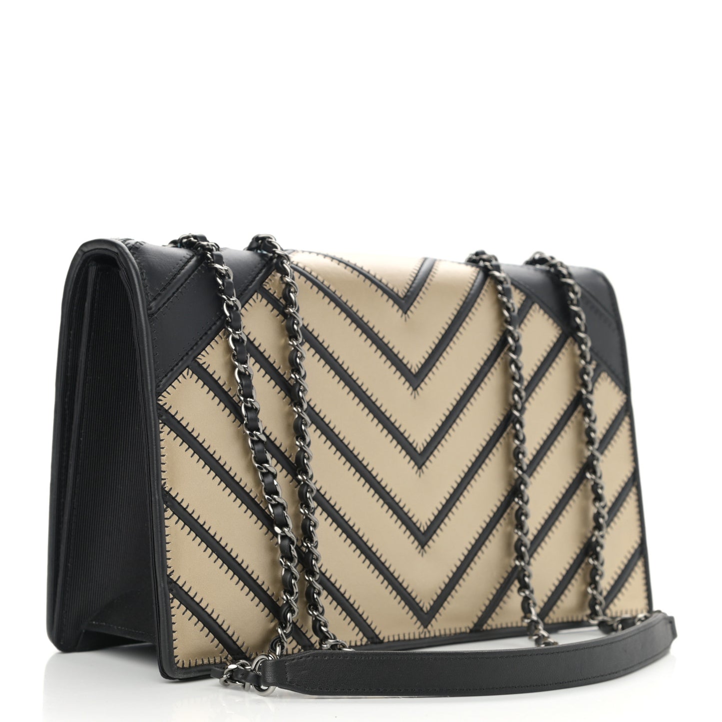 Grosgrain Chevron Quilted Couture Flap Black Gold