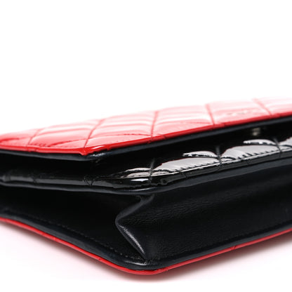 Chanel Patent Quilted Bi-Color Wallet On Chain WOC Red Black 10 of 11
