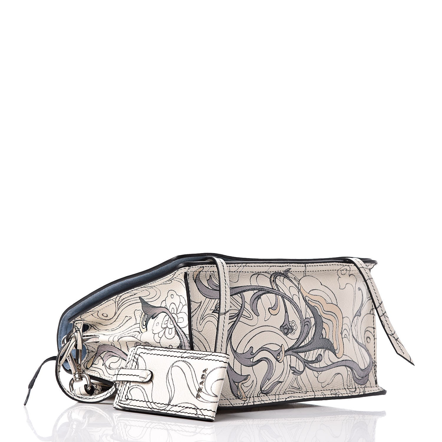 Prada X JAMES JEAN Glace Calfskin Rabbit Print Etiquette Flap Opaline Astrale 5 of 10