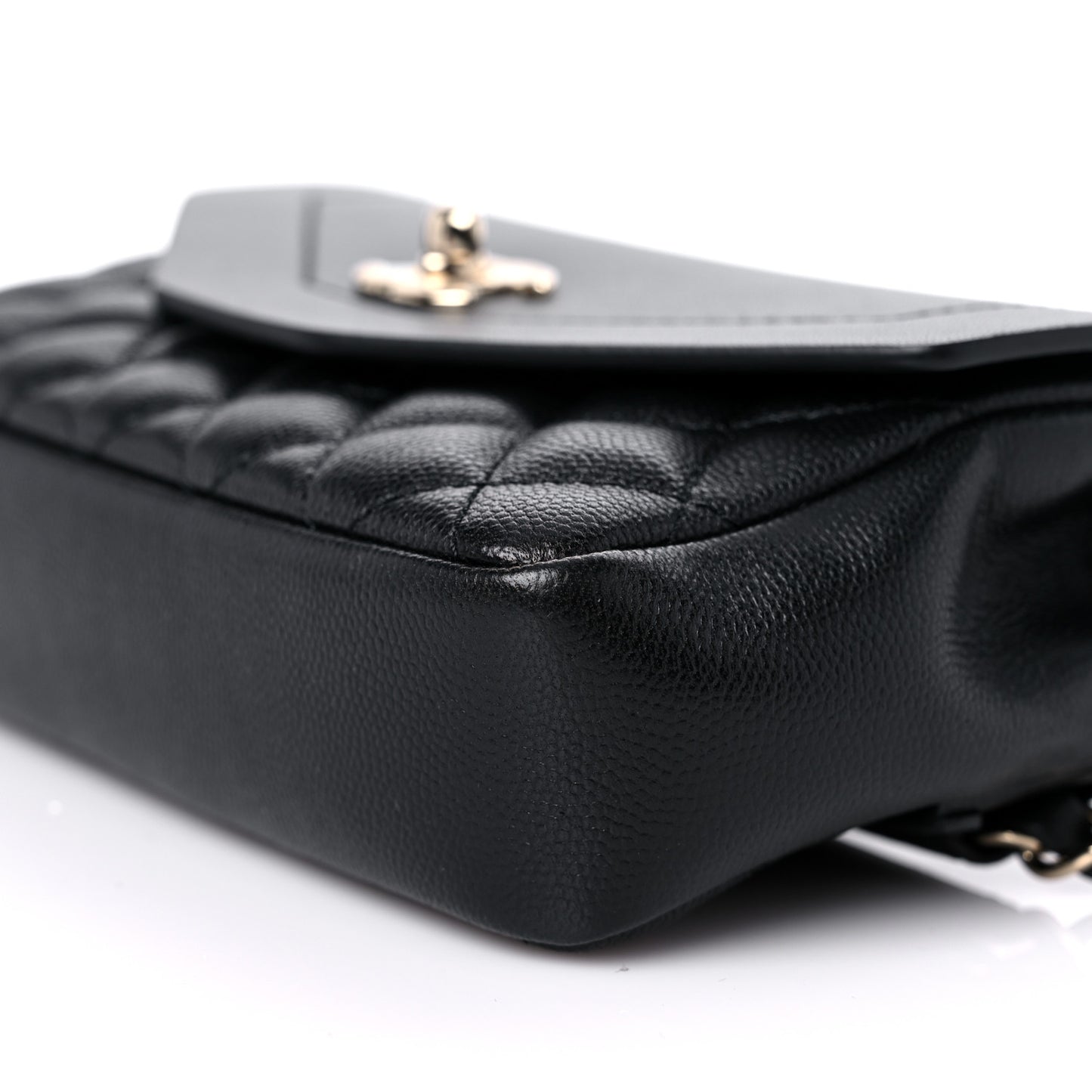 Calfskin Flap Chain Waist Bag Black