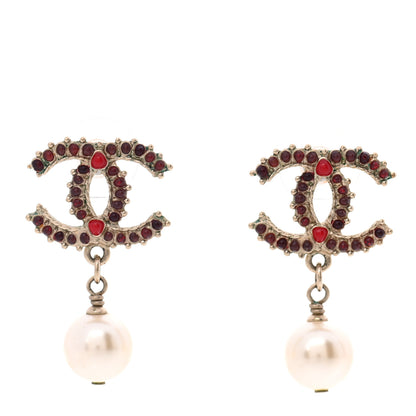 Chanel Gripoix Pearl Drop Earrings Gold Red 1 of 6