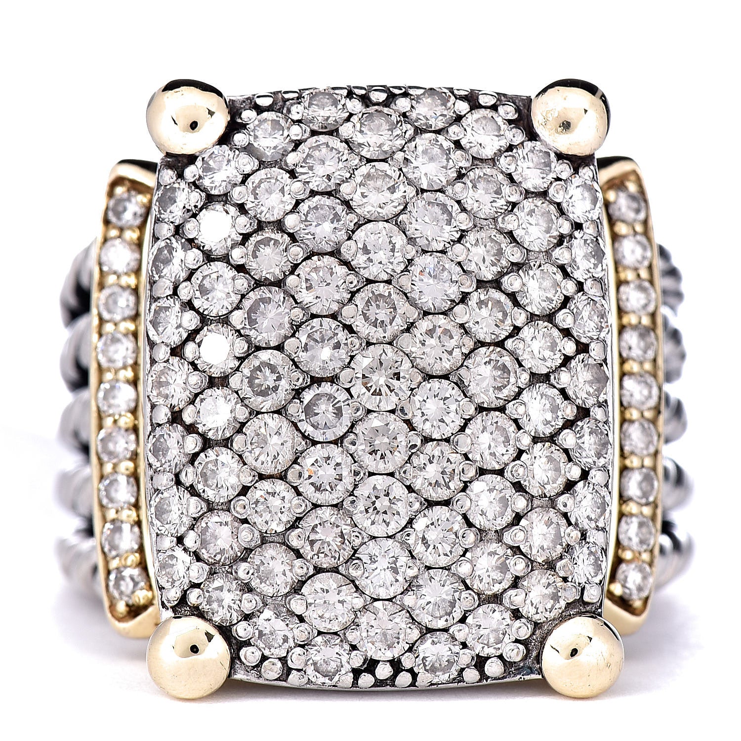 David Yurman Sterling Silver 18K Yellow Gold Diamond 20mm Wheaton Ring 55 7.25 1 of 5