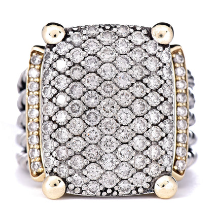 David Yurman Sterling Silver 18K Yellow Gold Diamond 20mm Wheaton Ring 55 7.25 1 of 5