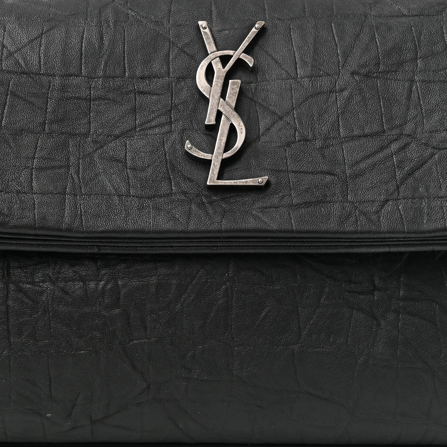 Calfskin Crocodile Embossed Medium West Hollywood Monogram Fold-Over Black