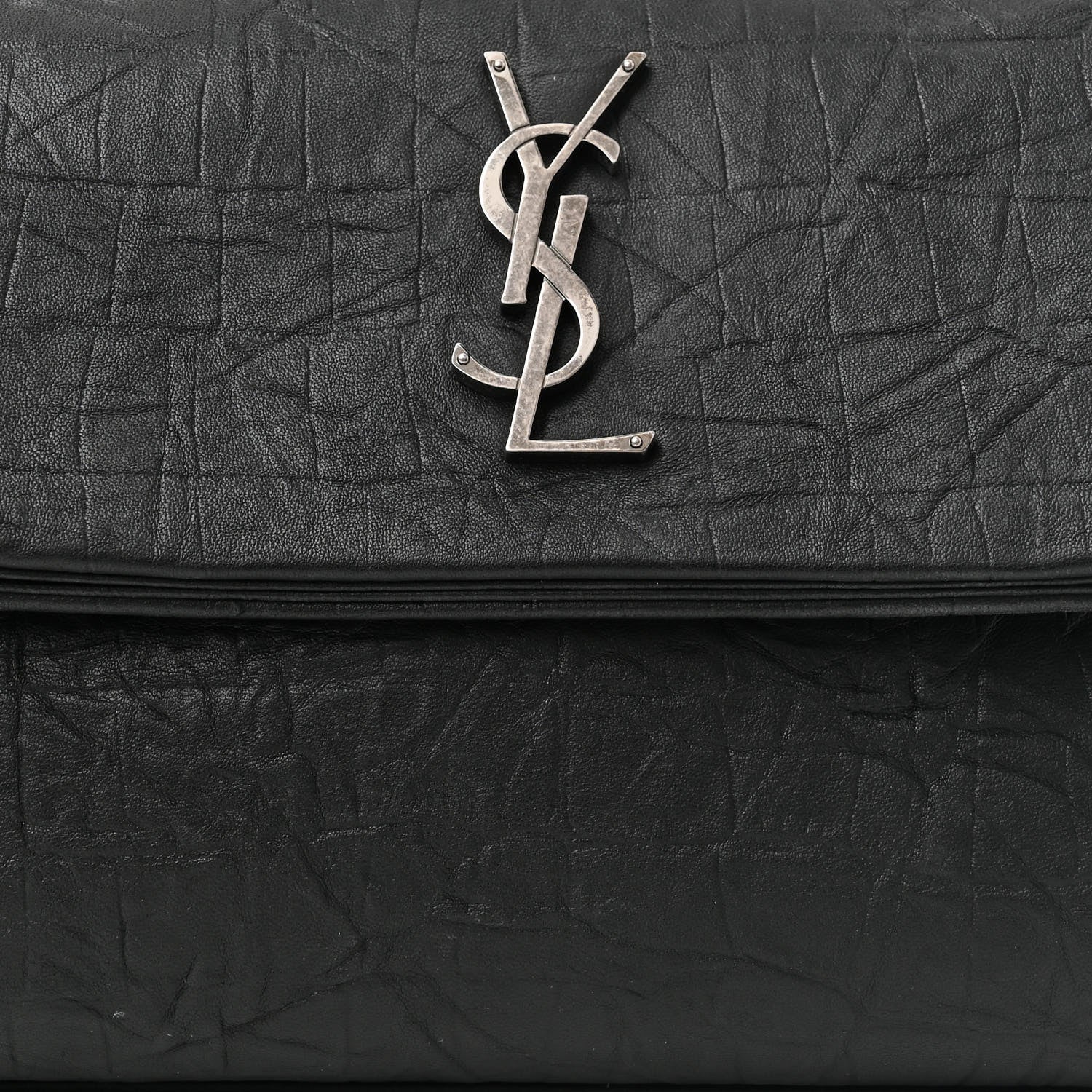 Saint Laurent Calfskin Crocodile Embossed Medium West Hollywood Monogram Fold-Over Black 9 of 11