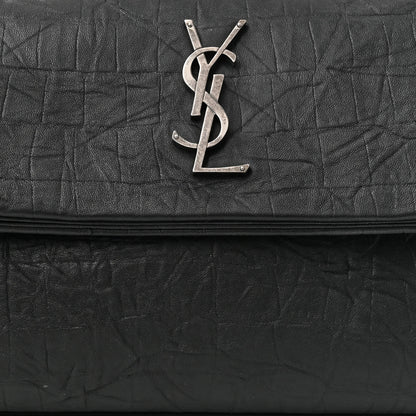 Saint Laurent Calfskin Crocodile Embossed Medium West Hollywood Monogram Fold-Over Black 9 of 11