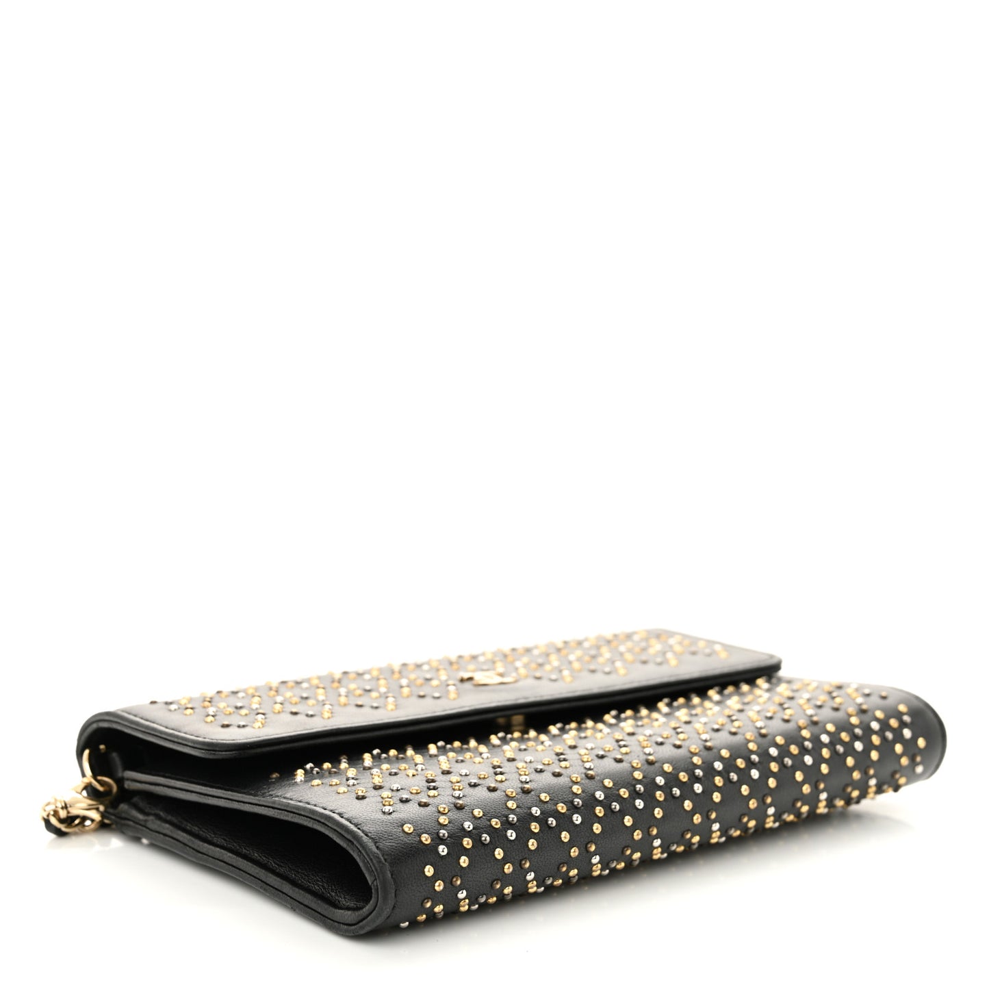 Lambskin Studded Wallet on Removable Chain Black