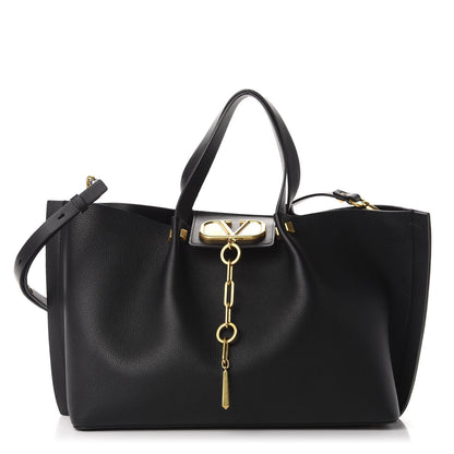 Valentino Garavani Grainy Calfskin Medium VLogo Escape Shopper Black 3 of 12