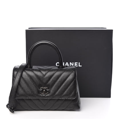 Chanel Caviar Chevron Quilted Mini Coco Handle Flap So Black 10 of 10