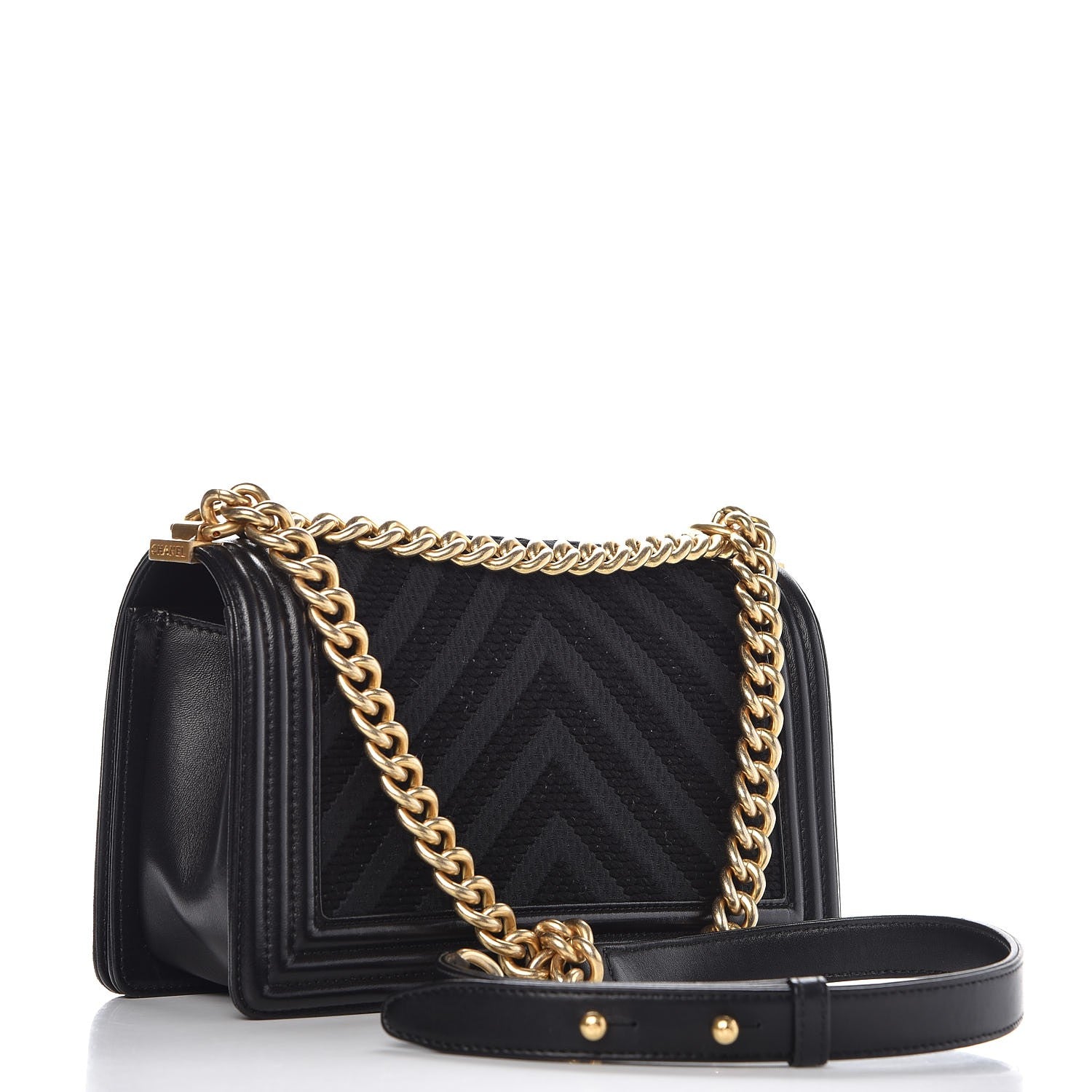 Chanel Fabric Chevron Braided Medium Boy Flap Black 3 of 9