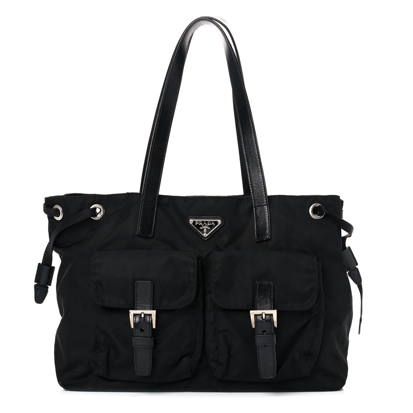 Nylon Vela Drawstring Shopping Tote Black