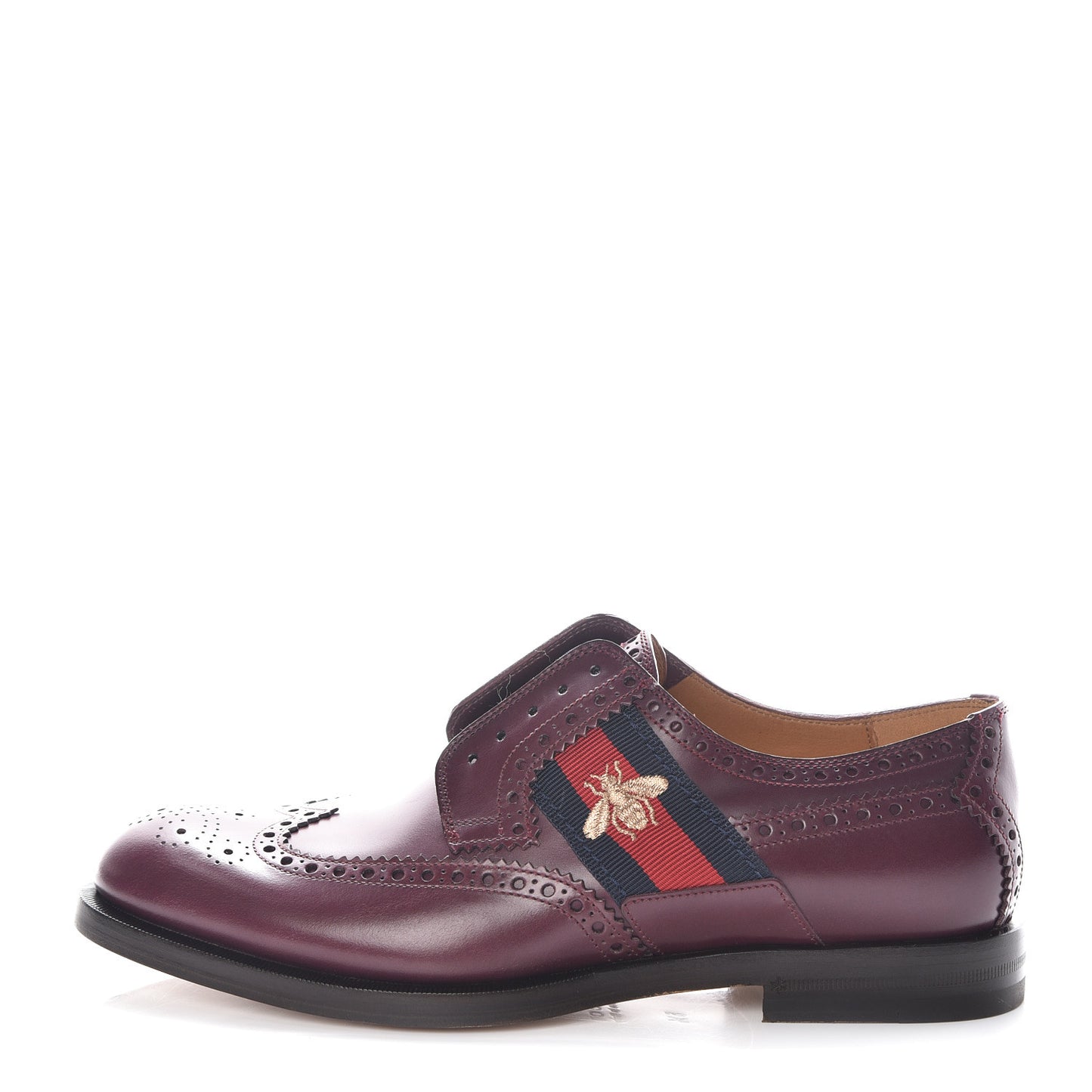 Calfskin Web Bee Embroidered Mens Slip-On Brogue Wingtip Derby Shoes 6.5 Bordeaux