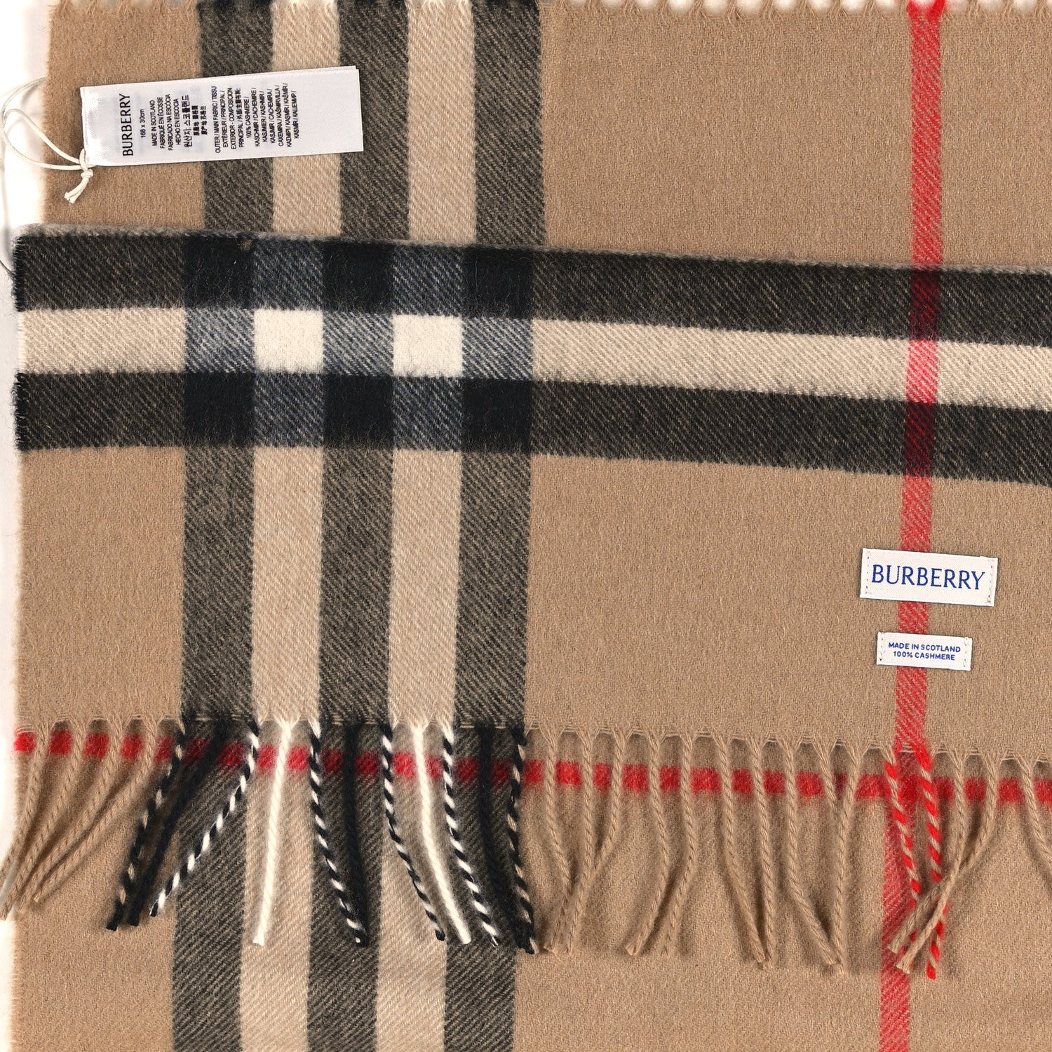 Burberry Cashmere Giant Check Fringe Scarf Camel 3 of 3