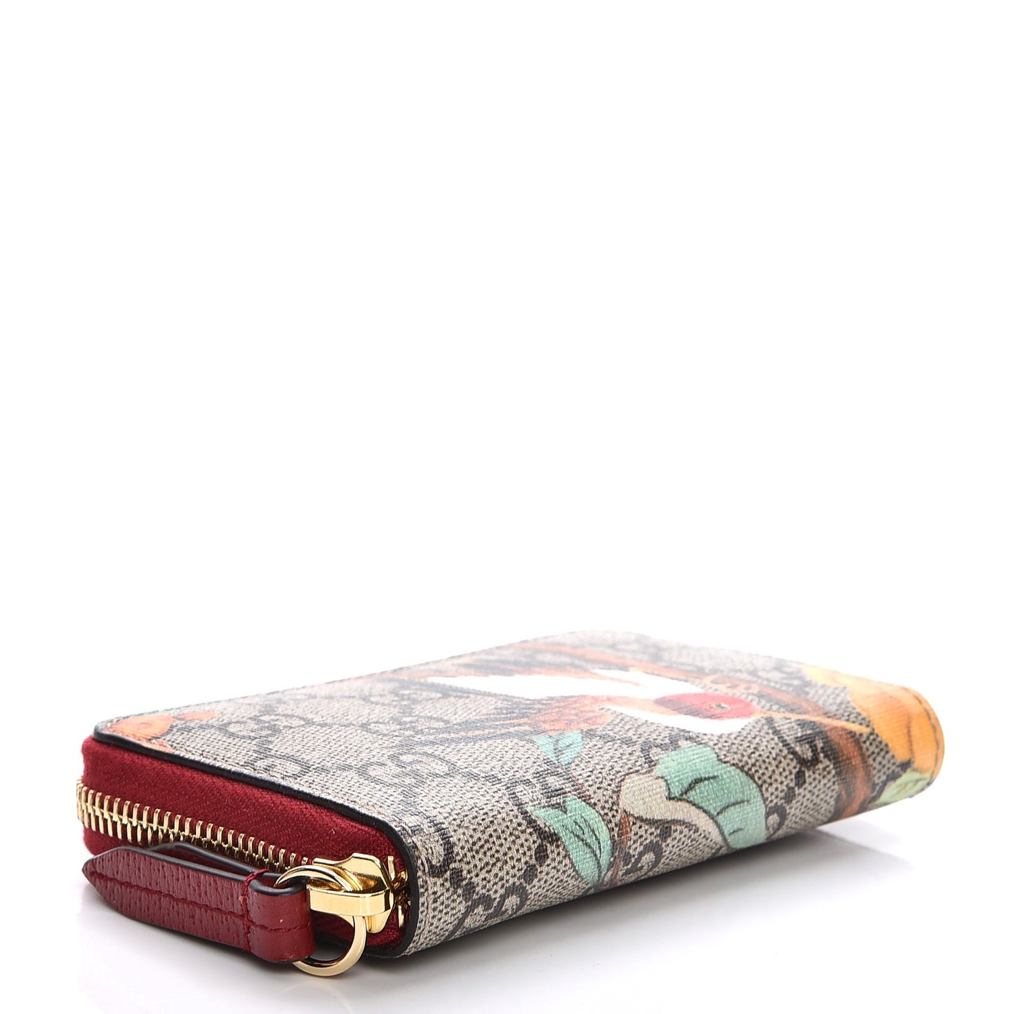 GG Supreme Monogram Tian Zip Around Card Case Wallet Beige Multicolor Red