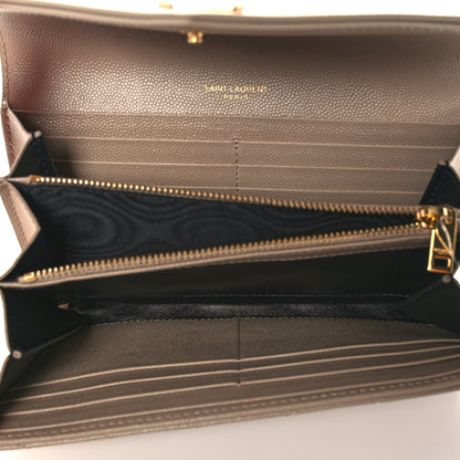 Saint Laurent Grain De Poudre Matelasse Chevron Monogram Flap Wallet Taupe 5 of 9