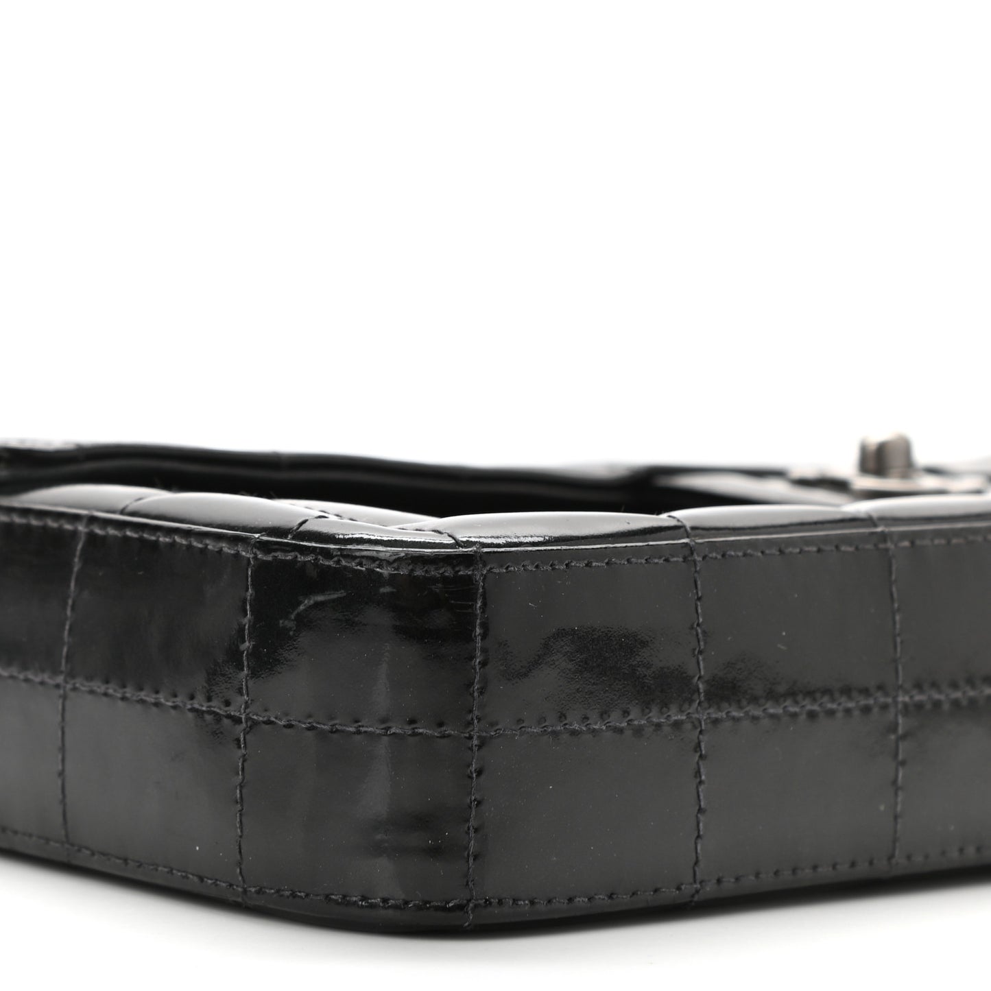 Patent Quilted East West Chocolate Bar Flap Black