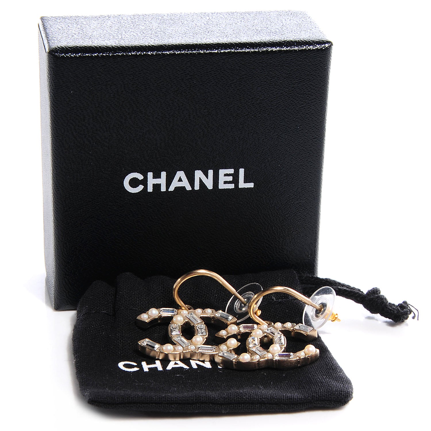 Chanel Pearl Crystal Baguette CC Loop Dangle Earrings 5 of 6