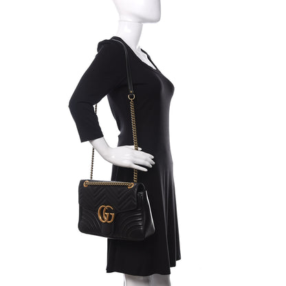 Gucci Calfskin Matelasse Medium GG Marmont Shoulder Bag Black 2 of 14