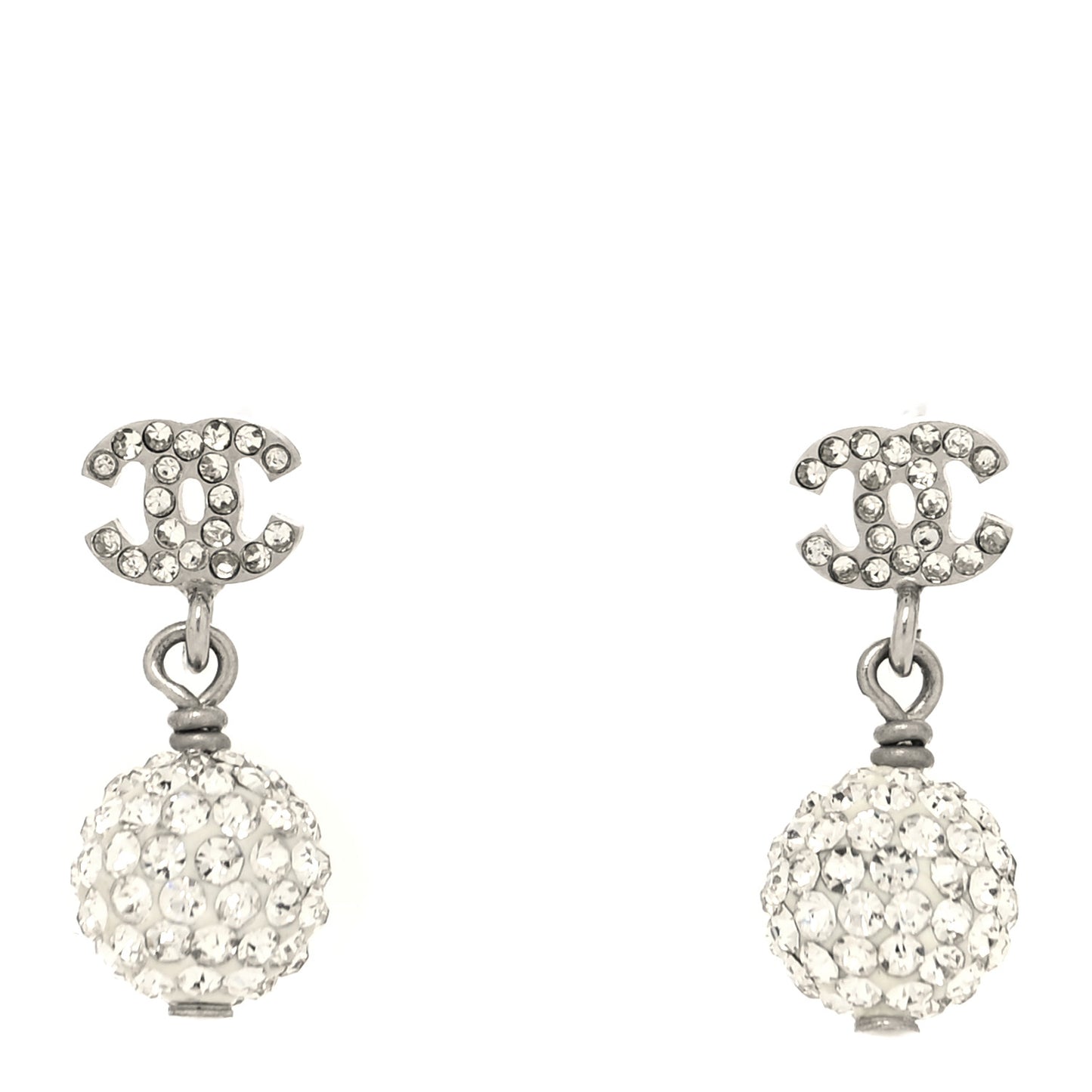 Crystal CC Drop Earrings White Silver