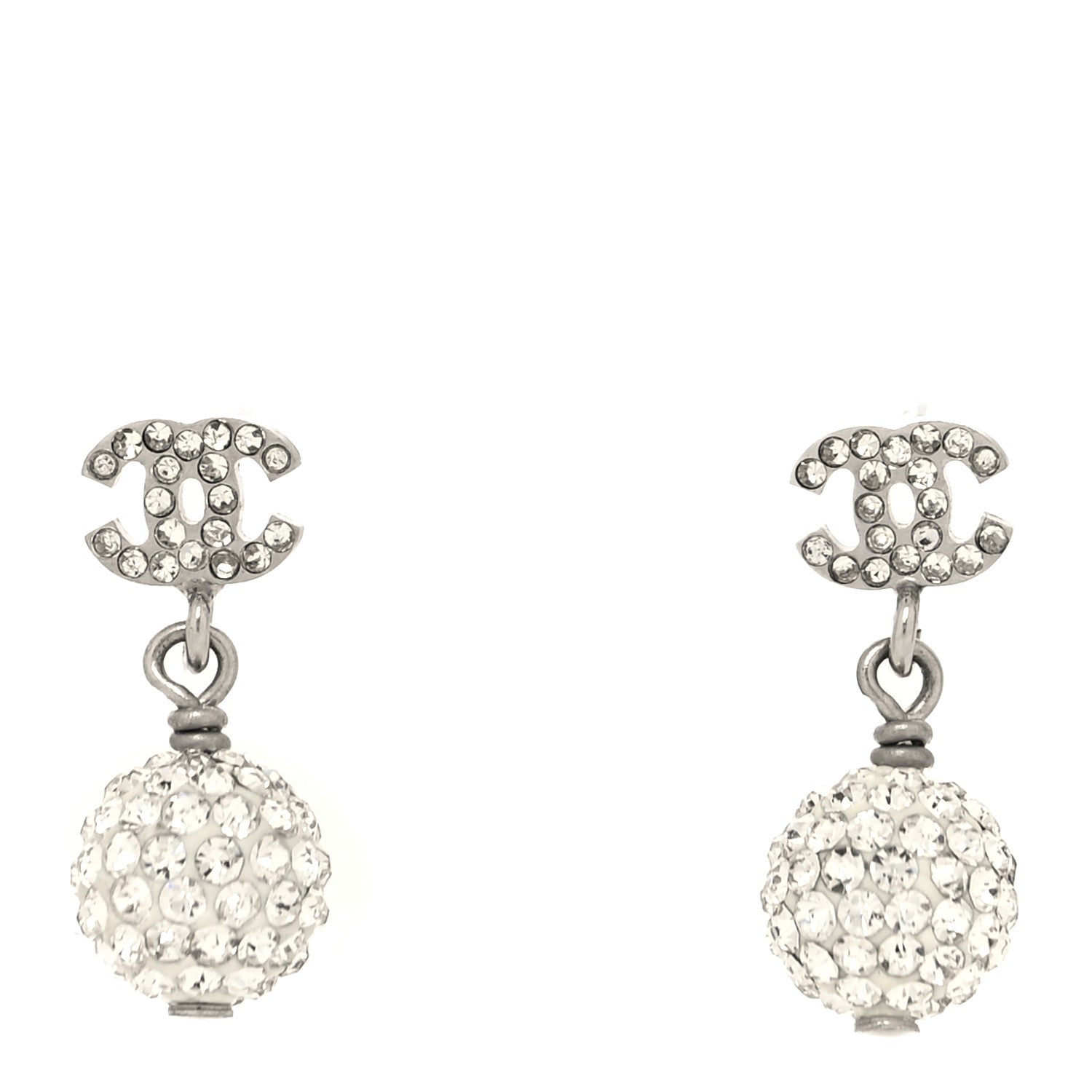 Chanel Crystal CC Drop Earrings White Silver 1 of 4