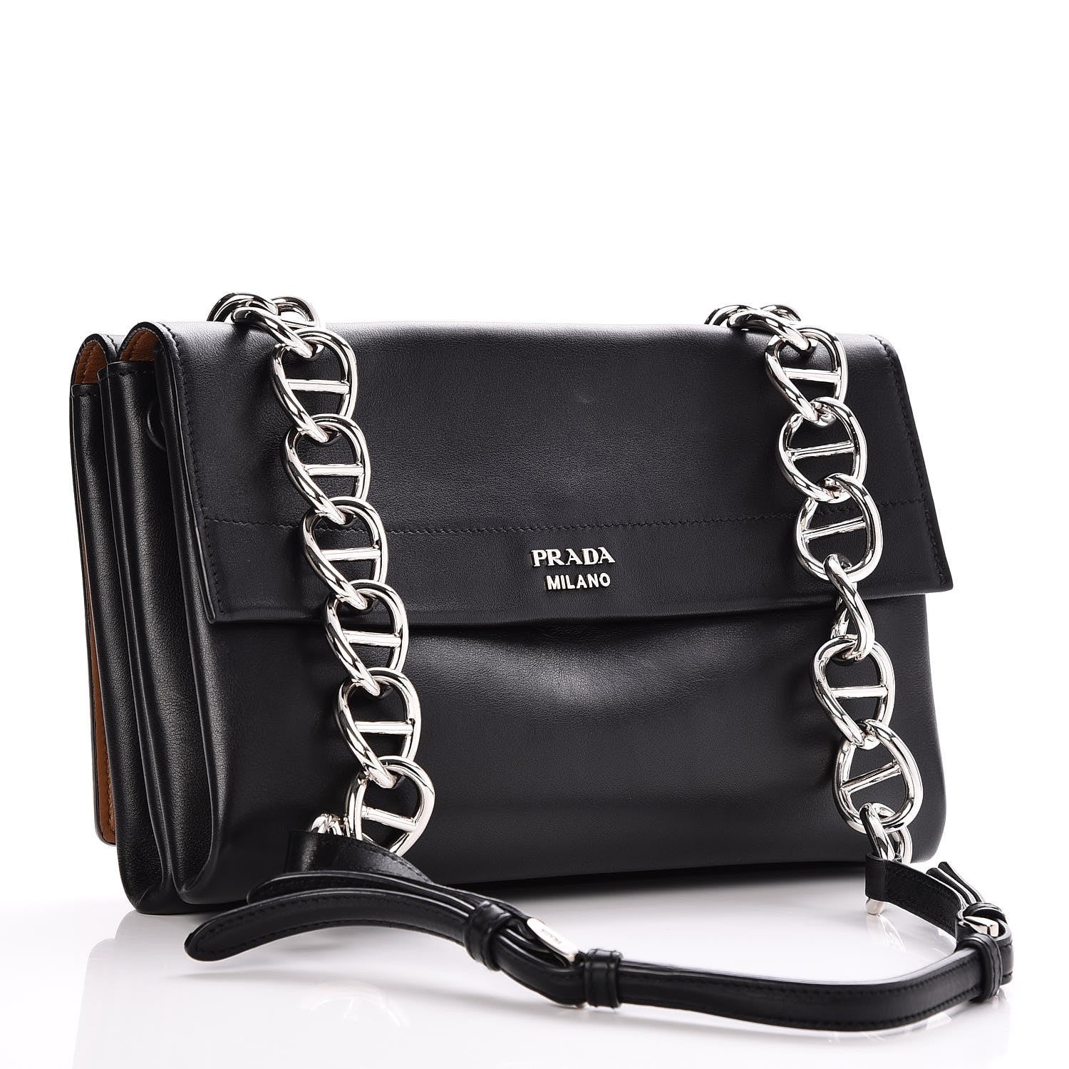 Prada Vitello Soft Chain Horizontal Shoulder Bag Nero Black 5 of 10