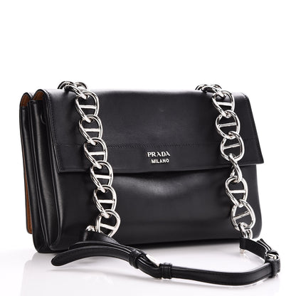 Prada Vitello Soft Chain Horizontal Shoulder Bag Nero Black 5 of 10