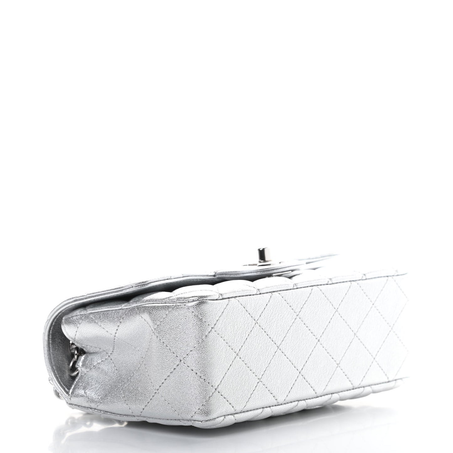 Metallic Lambskin Quilted Mini Rectangular Flap Silver