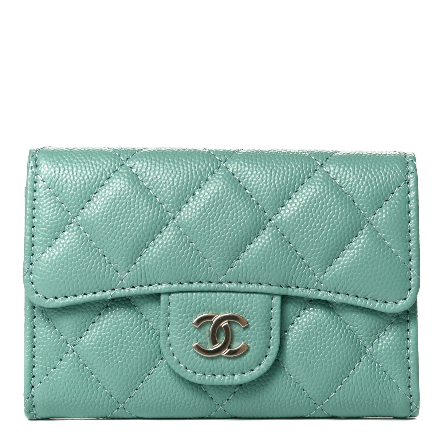 Caviar Quilted Flap Card Holder Wallet Light Blue