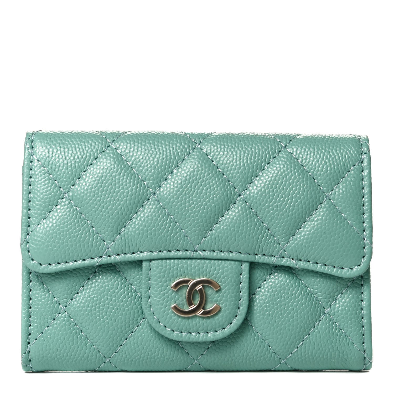 Chanel Caviar Quilted Flap Card Holder Wallet Light Blue 1 of 7