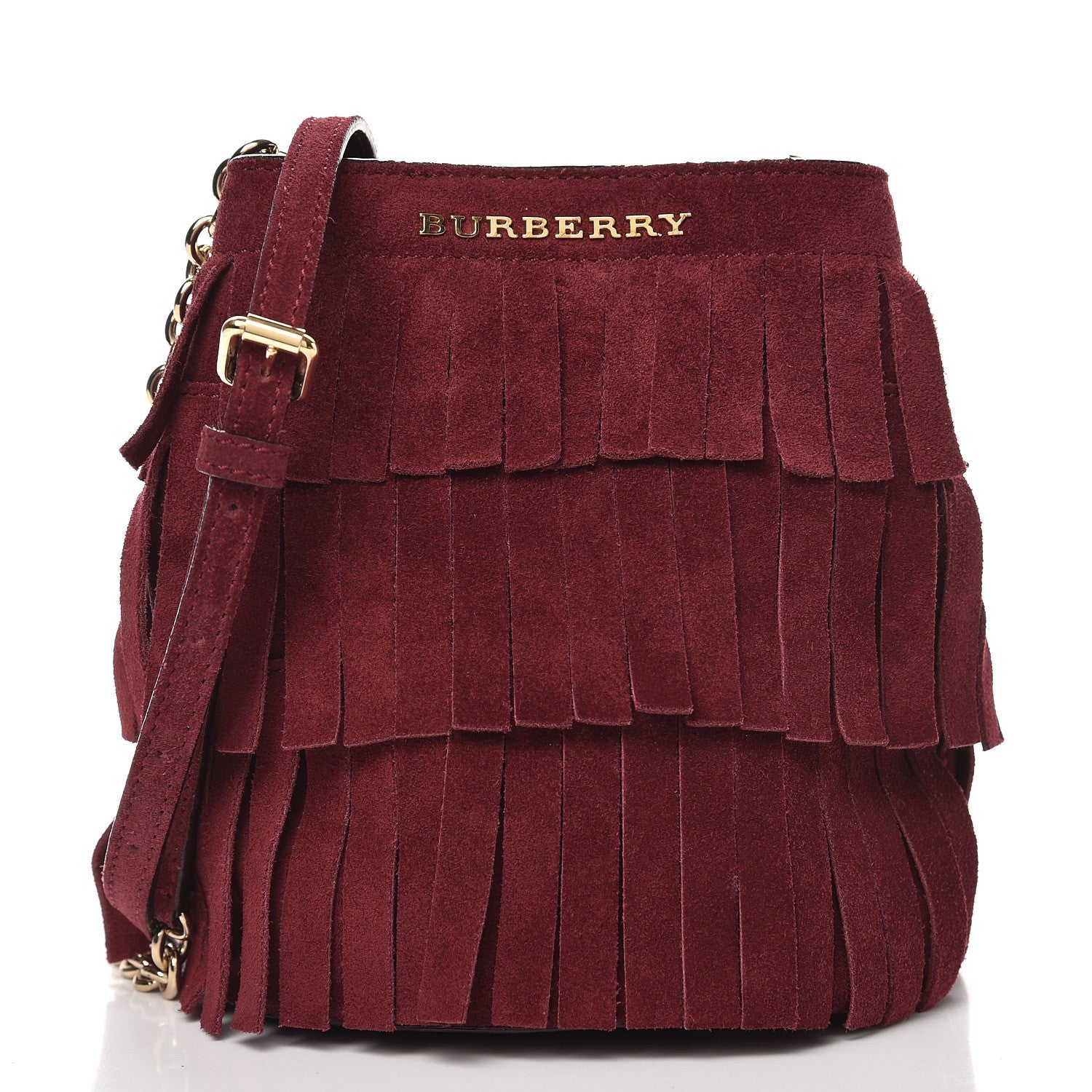 Burberry Suede Fringe Baby Bucket Bag Cherry 1 of 7