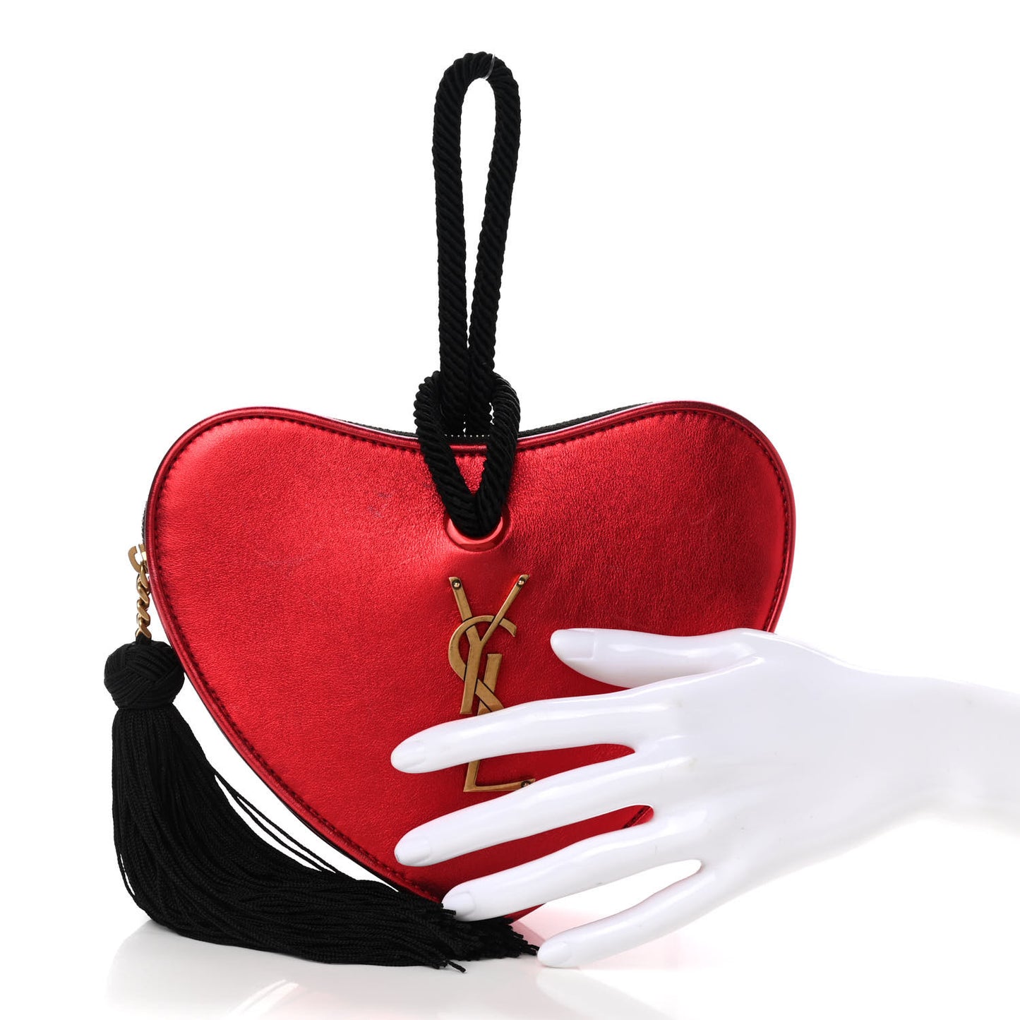 Metallic Calfskin Heart Clutch Rouge