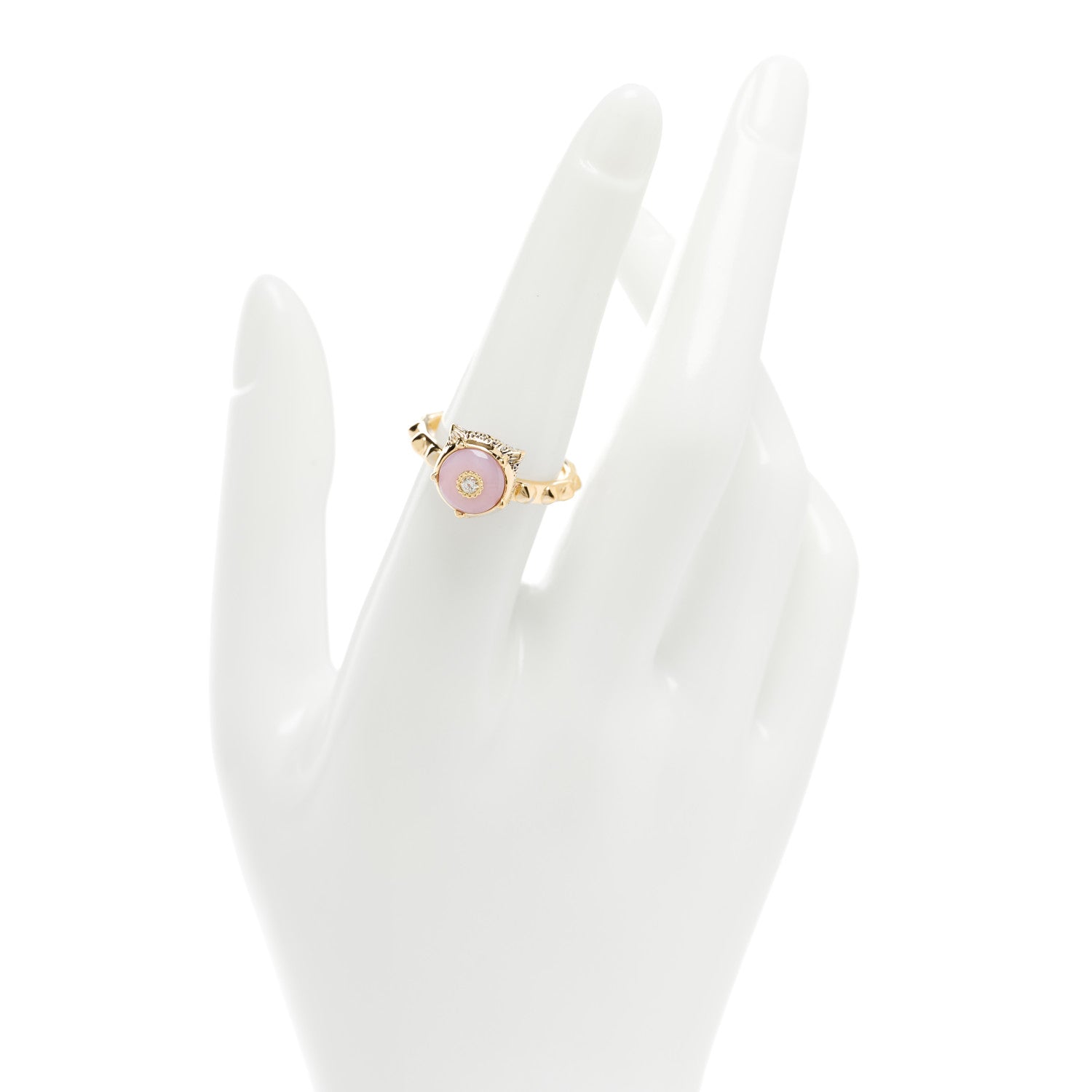 Gucci 18K Yellow Gold Pink Opal Diamond Le Marché Des Merveilles Feline Ring 52 6 2 of 6