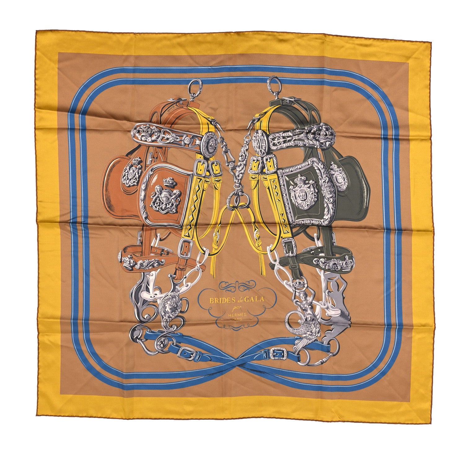 Hermes Silk Brides de Gala Double Face Scarf 90 Tabac Jaune Multicolor 1 of 4
