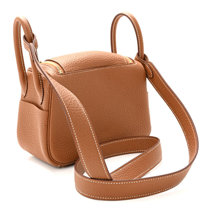 Hermes Taurillon Clemence Mini Lindy 20 Gold 3 of 11